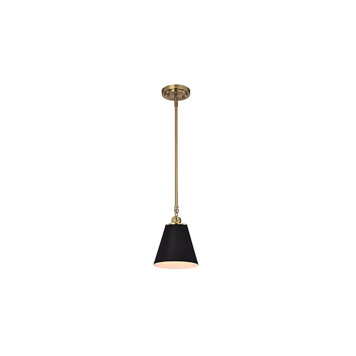 Nuvo 60-7408 Dover; 1 Light; Small Pendant; Black with Vintage Brass