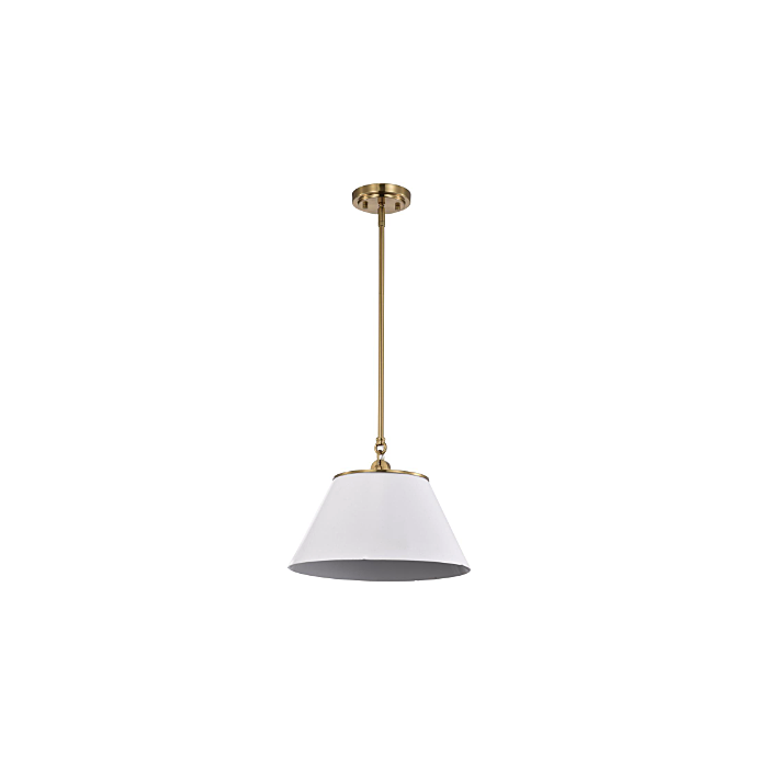 Nuvo 60-7412 Dover; 1 Light; Medium Pendant; White with Vintage Brass
