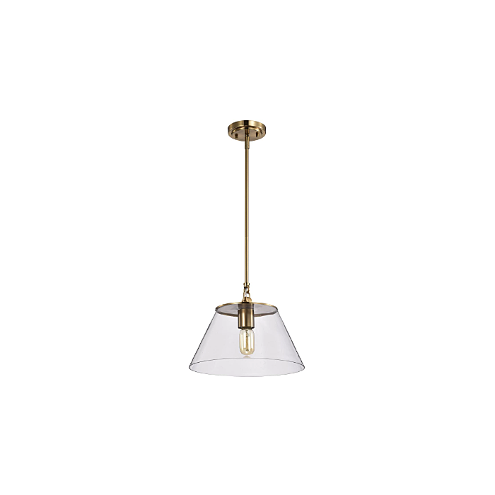 Nuvo 60-7413 Dover; 1 Light; Medium Pendant; Vintage Brass with Clear Glass
