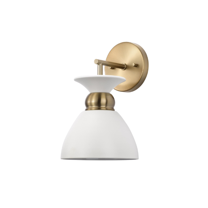Nuvo 60-7459 Perkins; 1 Light; Wall Sconce; Matte White with Burnished Brass