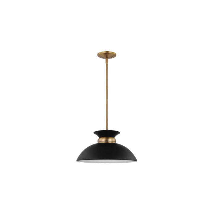 Nuvo 60-7460 Perkins; 1 Light; Small Pendant; Matte Black with Burnished Brass