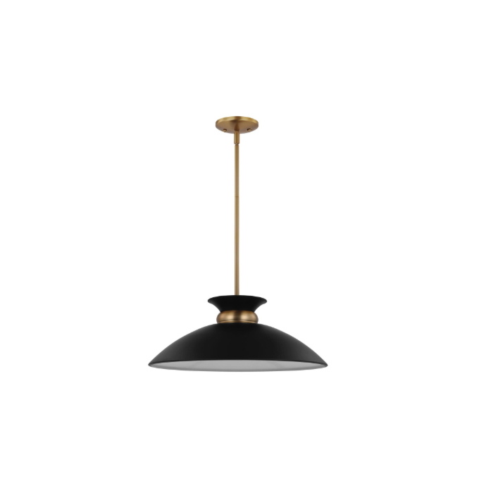 Nuvo 60-7461 Perkins; 1 Light; Medium Pendant; Matte Black with Burnished Brass
