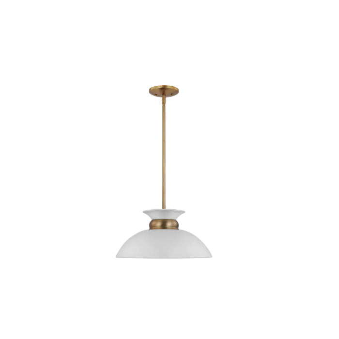 Nuvo 60-7463 Perkins; 1 Light; Small Pendant; Matte White with Burnished Brass
