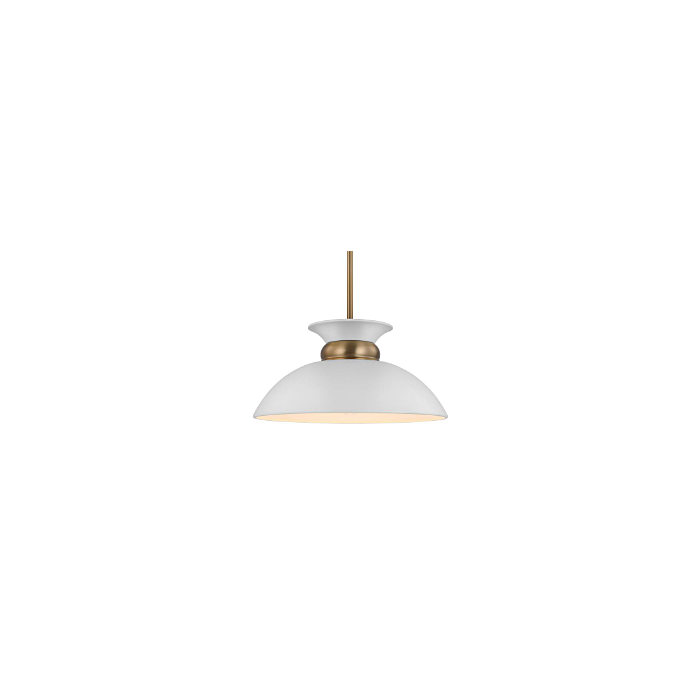 Nuvo 60-7464 Perkins; 1 Light; Medium Pendant; Matte White with Burnished Brass