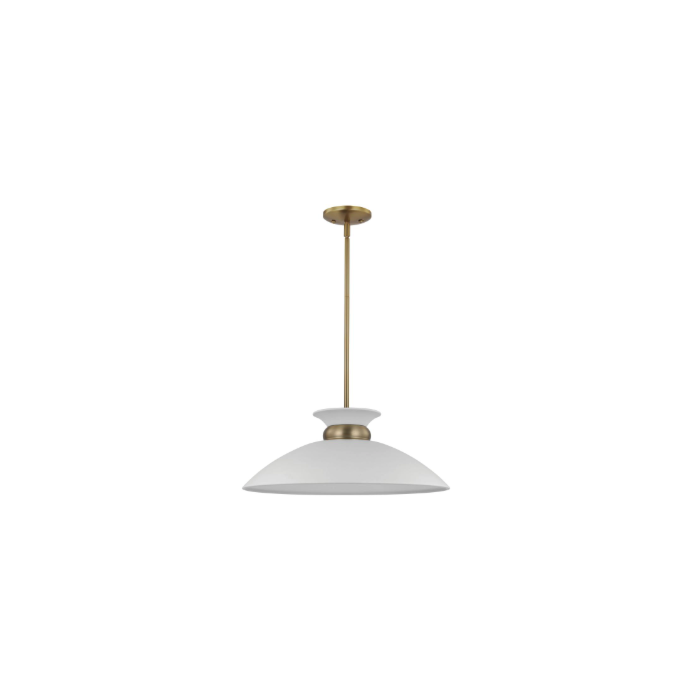 Nuvo 60-7464 Perkins; 1 Light; Medium Pendant; Matte White with Burnished Brass