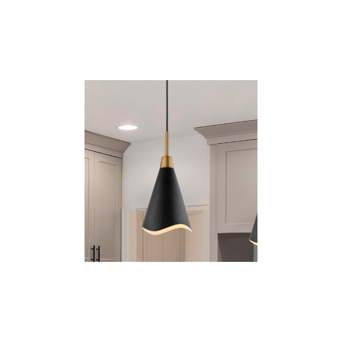 Nuvo 60-7473 Tango; 1 Light; Medium Pendant; Matte Black with Burnished Brass