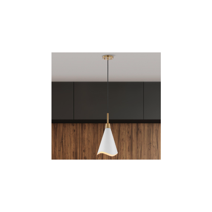 Nuvo 60-7477 Tango; 1 Light; Large Pendant; Matte White with Burnished Brass