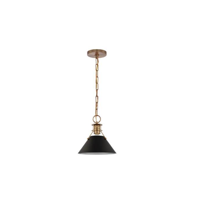 Nuvo 60-7521 Outpost; 1 Light; Small Pendant; Matte Black with Burnished Brass