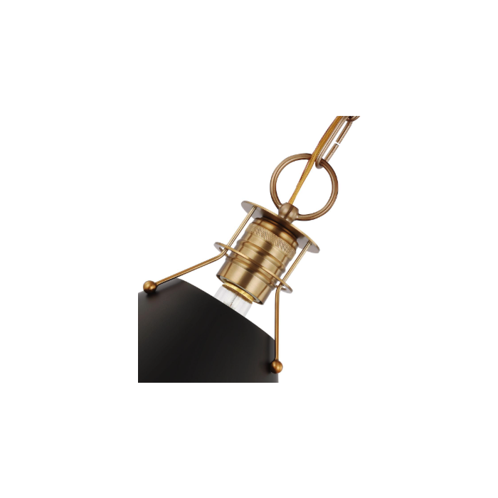 Nuvo 60-7521 Outpost; 1 Light; Small Pendant; Matte Black with Burnished Brass