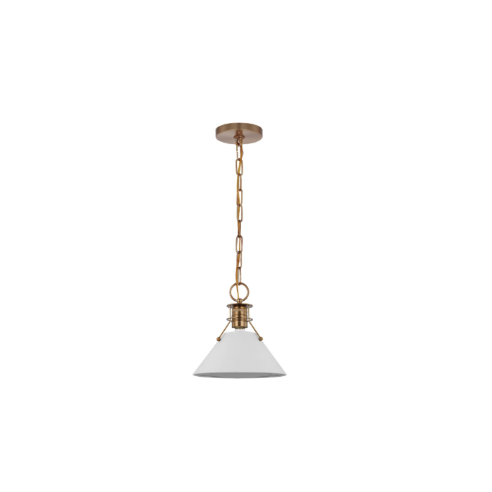 Nuvo 60-7522 Outpost; 1 Light; Small Pendant; Matte White with Burnished Brass