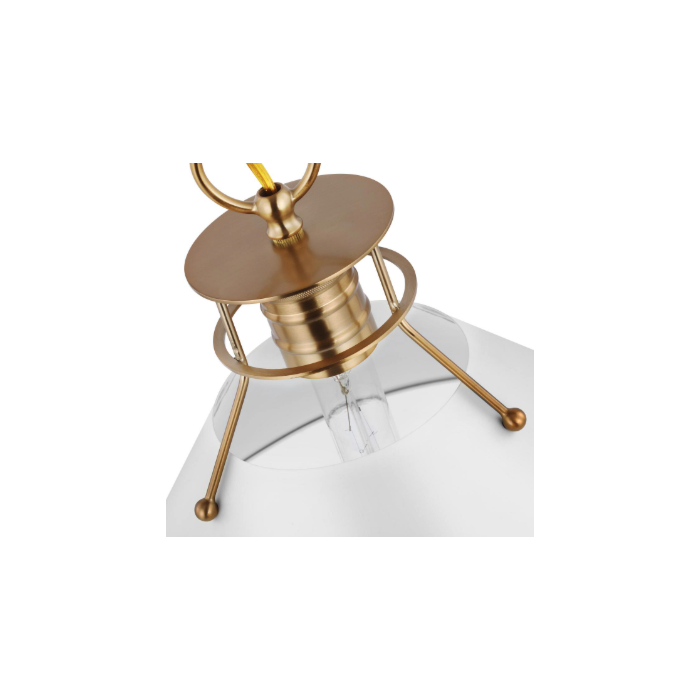 Nuvo 60-7522 Outpost; 1 Light; Small Pendant; Matte White with Burnished Brass