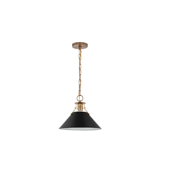 Nuvo 60-7523 Outpost; 1 Light; Medium Pendant; Matte Black with Burnished Brass