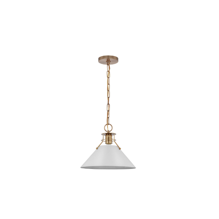 Nuvo 60-7526 Outpost; 1 Light; Large Pendant; Matte White with Burnished Brass