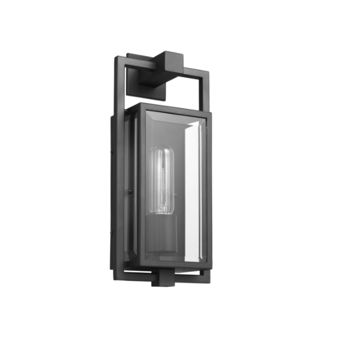 Nuvo 60-7543 Exhibit; 1 Light; Small Wall Lantern; Matte Black Finish with Clear Beveled Glass