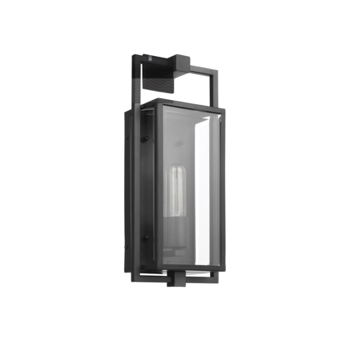 Nuvo 60-7544 Exhibit; 1 Light; Medium Wall Lantern; Matte Black Finish with Clear Beveled Glass