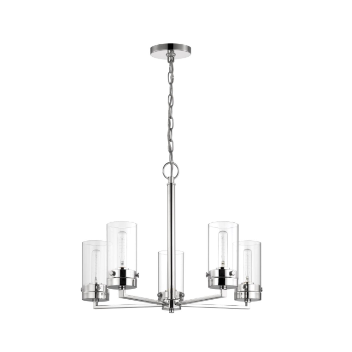 Nuvo 60-7635 Intersection; 5 Light; Chandelier; Polished Nickel With Clear Glass