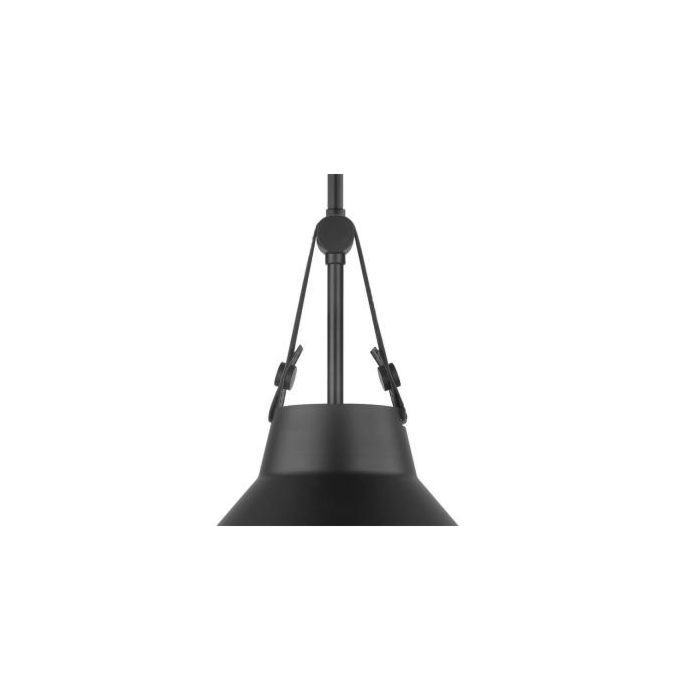 Nuvo 60-7645 Zelda; 1 Light Pendant; Medium Base; 60 Watt; Black Finish; Black Metal Shade; Faux Leather Straps