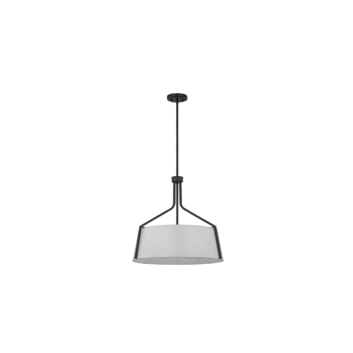 Nuvo 60-7669 Livingston; 4 Light Pendant; Medium Base; 60 Watt; Matte Black Finish; White Linen Fabric Shade