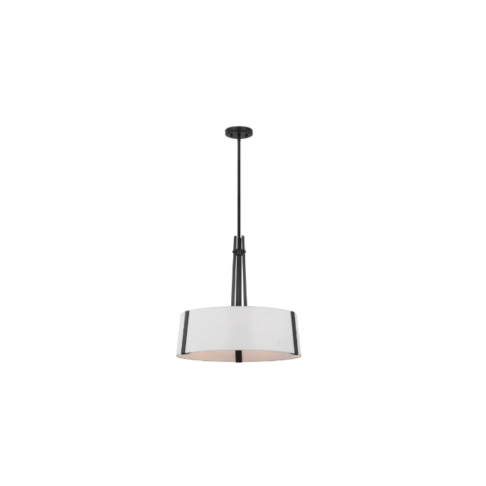 Nuvo 60-7678 Flynn; 3 Light Pendant; Medium Base; 60 Watt; Black Finish; White Textile Shade
