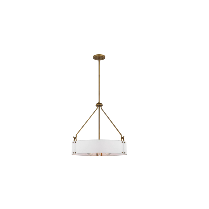 Nuvo 60-7691 Halter; 4 Light Pendant; Medium Base; 60 Watt;Natural Brass Finish; White Fabric Shade