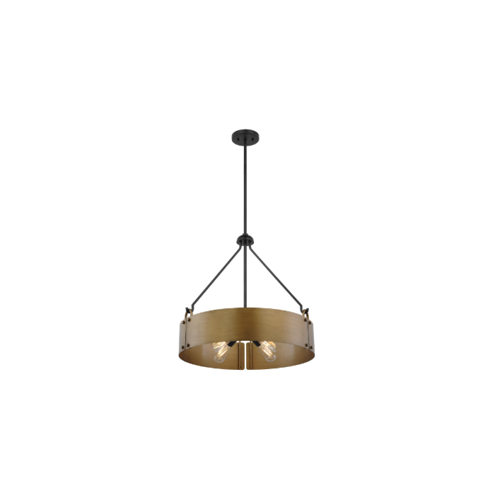 Nuvo 60-7693 Halter; 4 Light Pendant; Medium Base; 60 Watt; Matte Black Finish; Natural Brass Metal Shade