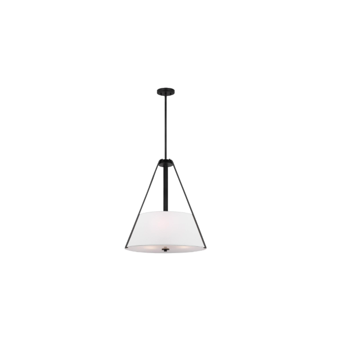 Nuvo 60-7696 Brewster; 3 Light Pendant; Black Finish; Faux Leather Wrapped Straps; White Textile Shade

