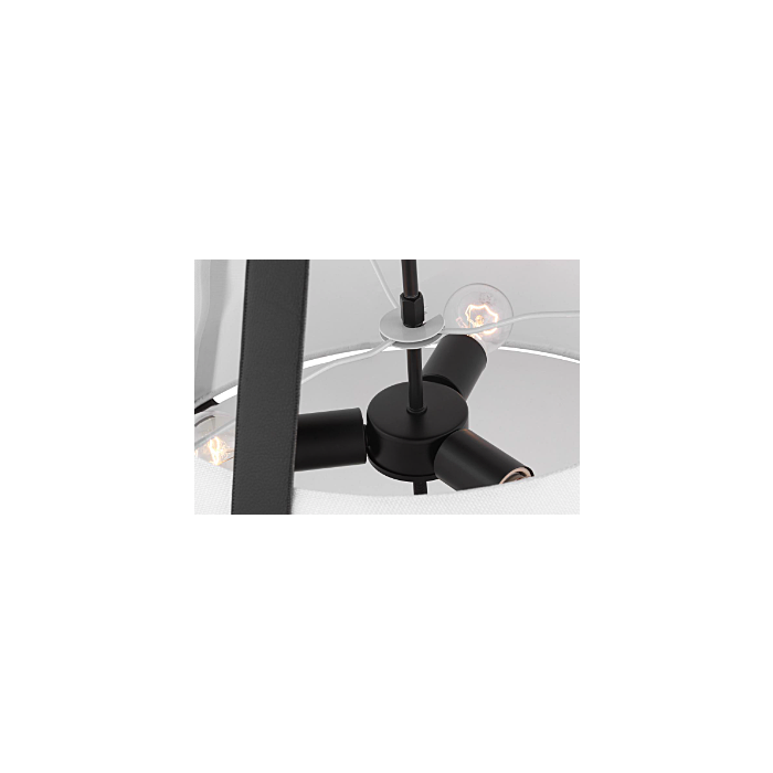 Nuvo 60-7696 Brewster; 3 Light Pendant; Black Finish; Faux Leather Wrapped Straps; White Textile Shade
