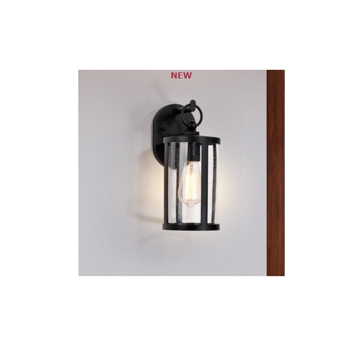 Nuvo 60-8111 Broadstone; 1 Light Small Wall Lantern; Matte Black with Clear Seeded Glass