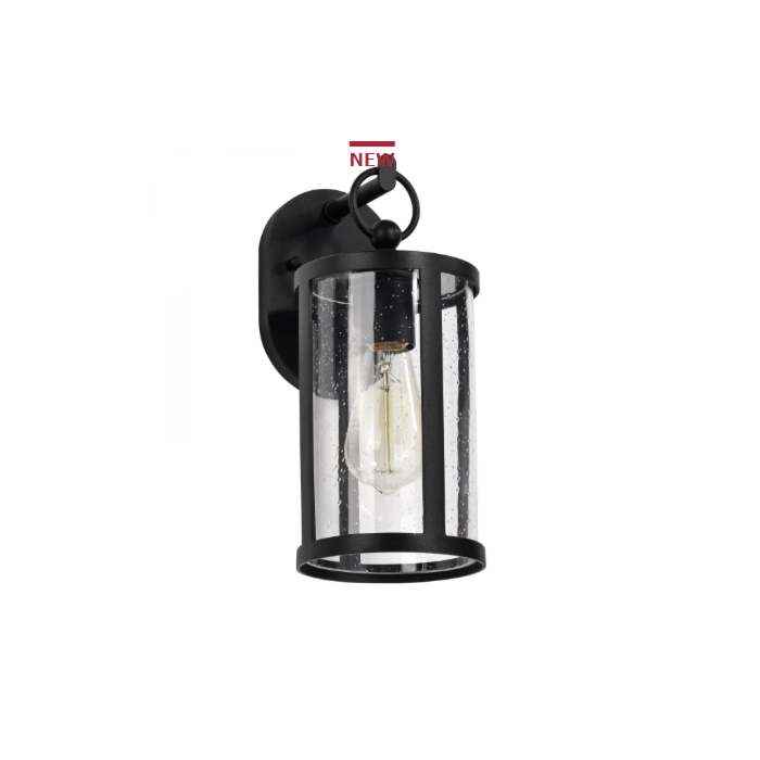 Nuvo 60-8111 Broadstone; 1 Light Small Wall Lantern; Matte Black with Clear Seeded Glass