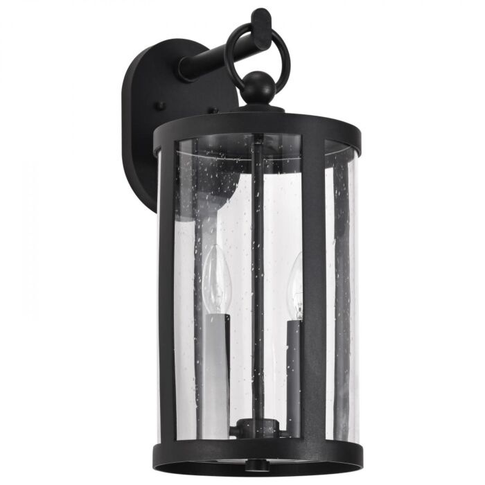 Nuvo 60-8112 Broadstone; 2 Light Medium Wall Lantern; Matte Black with Clear Seeded Glass