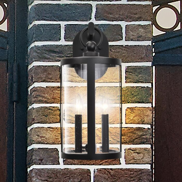Nuvo 60-8112 Broadstone; 2 Light Medium Wall Lantern; Matte Black with Clear Seeded Glass