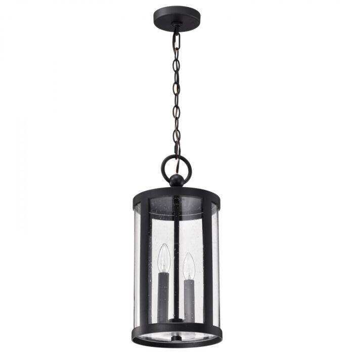 Nuvo 60-8115 Broadstone; 2 Light Hanging Lantern; Matte Black with Clear Seeded Glass
