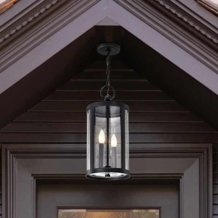 Nuvo 60-8115 Broadstone; 2 Light Hanging Lantern; Matte Black with Clear Seeded Glass