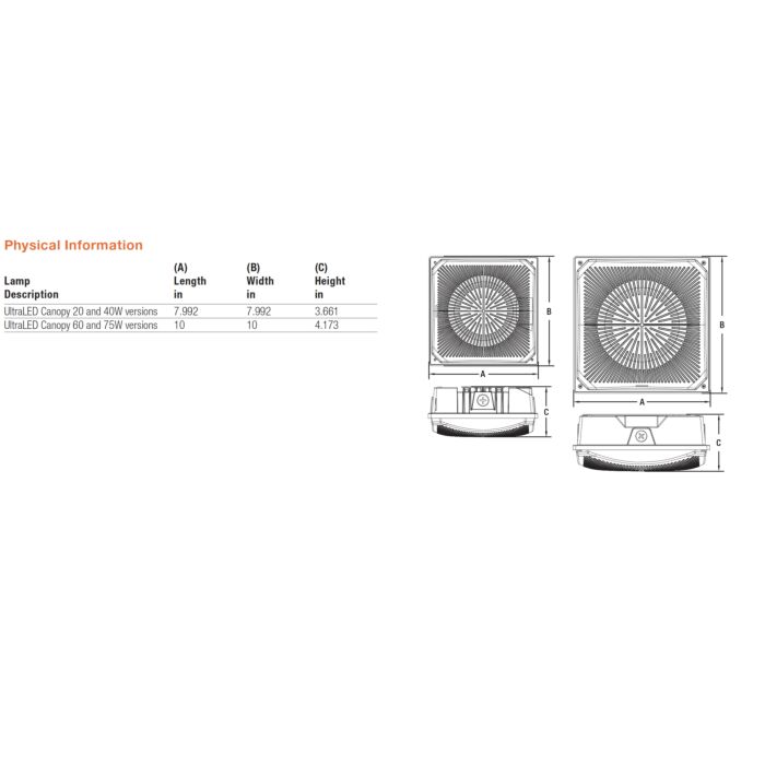 Sylvania 61310- CANOPYS4B/075UNVD8SC2/G5/BZ 10" Square Bronze Canopy 75W