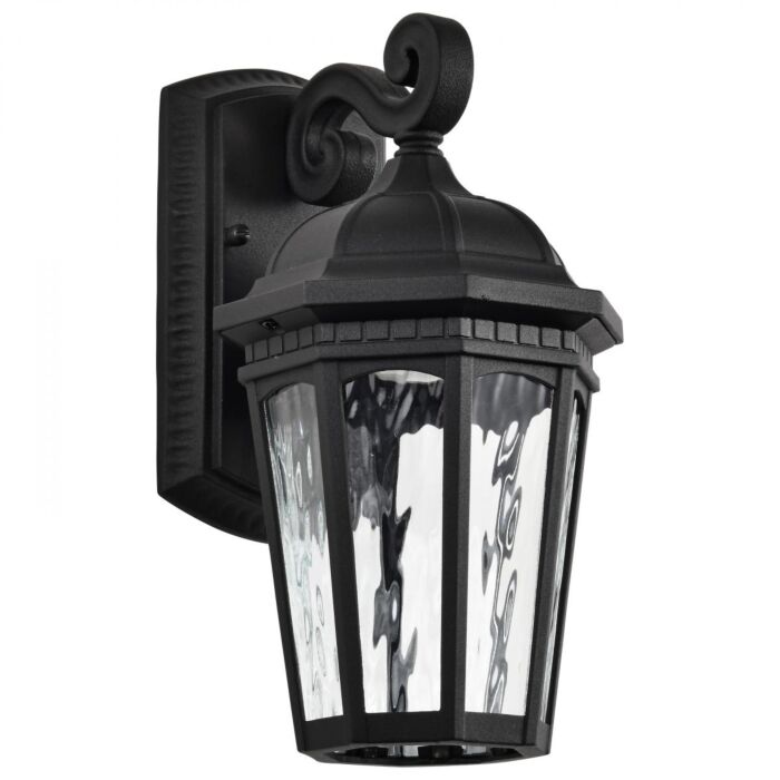 Nuvo 62-5945 East River Collection; 1 Light Outdoor Small Wall Fixture; LED; SMART - Starfish RGBTW; CCT Selectable; Matte Black; Clear Water Glass