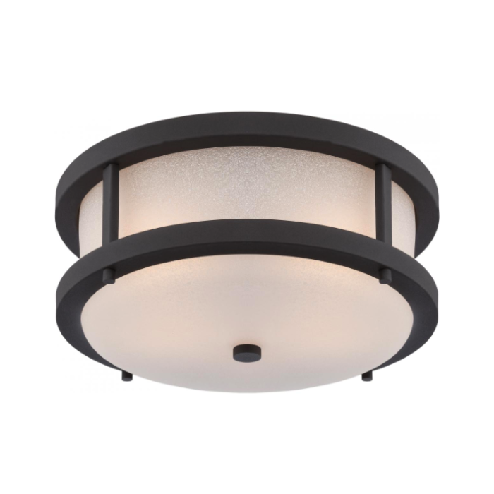 Nuvo 62-653 Willis - LED Flush with Antique White Glass - Textured Black Finish