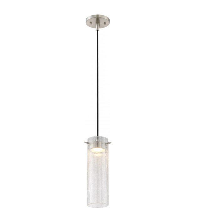 Nuvo 62-952 Pulse; LED Mini Pendant with Clear Crackle Glass; Brushed Nickel Finish