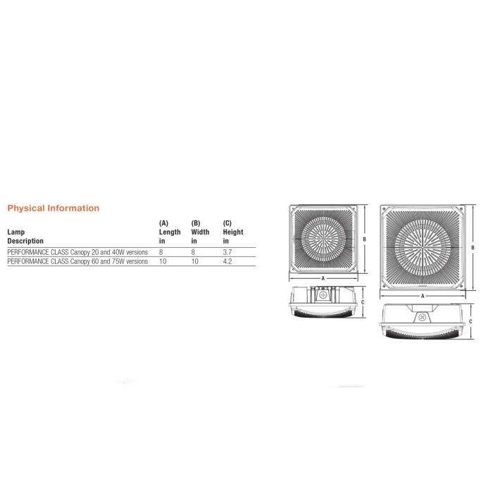 Sylvania 62547- CANOPYS4B/S075UNVD8SC2G5WHDTAA 10" Square White CCT & Lumen Selectable Canopy, 40/60/75 W