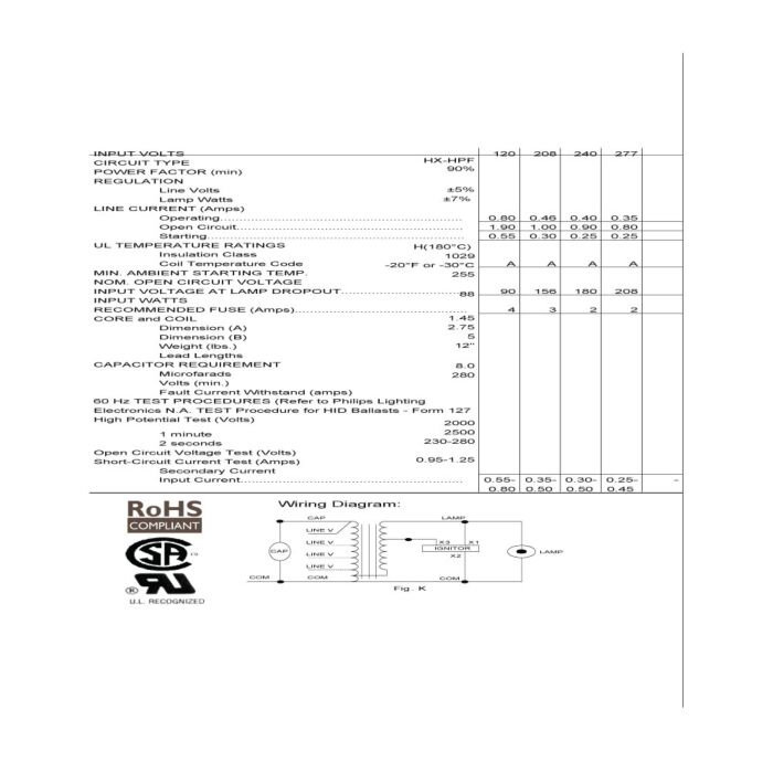 Advance 71A5292-001D 70 Watt Metal Halide Ballast Kit