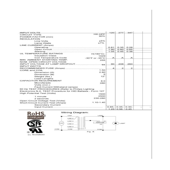 Advance 71A52A1-500D 70 Watt Metal Halide Ballast Kit 