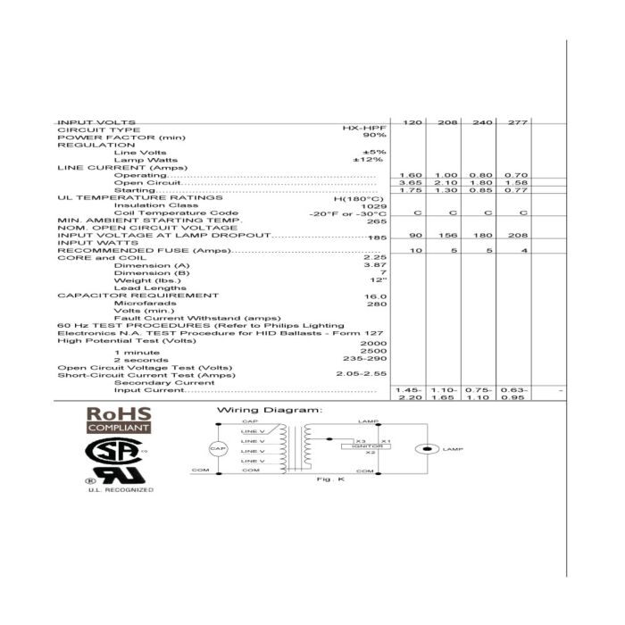 Advance 71A5492-001D 150 Watt Metal Halide Ballast Kit