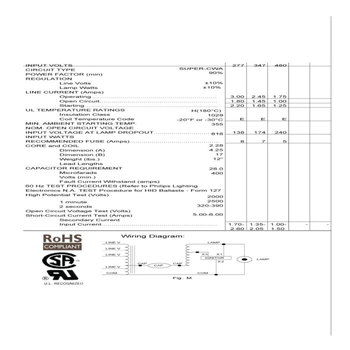 Advance 71A64F2-001D 750 Watt Metal Halide Ballast Kit