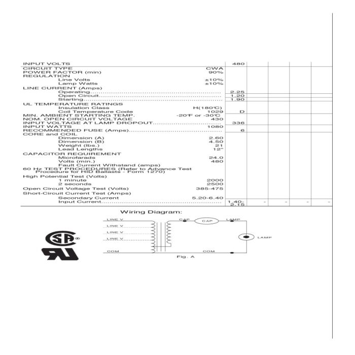 Advance 71A6542-001 1000 Watt Metal Halide Ballast Kit - National Backorder