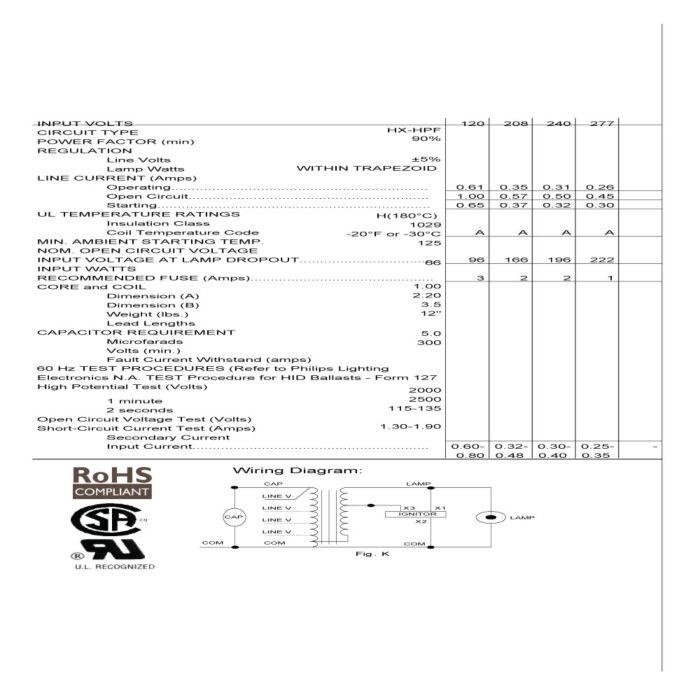 Advance 71A7891-001D  50 Watt High Pressure Sodium Ballast Kit