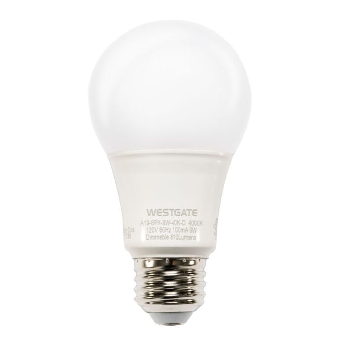 Westgate A19-40PK-9W-40K-D A19 120V, 810 Lumen, 240D, 4000K