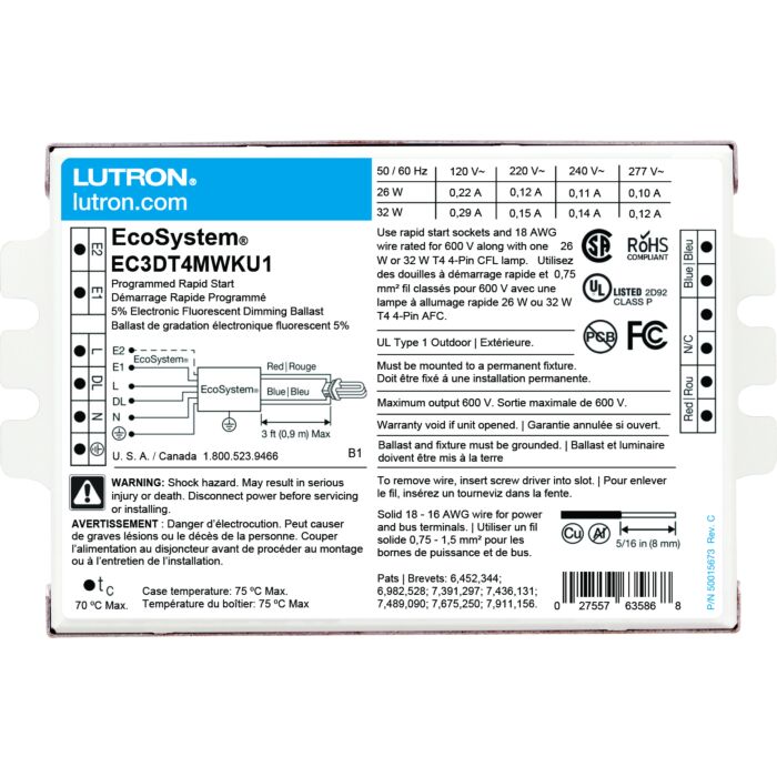 Lutron EcoSystem EC3DT4MWKU1 CFL Dimming Ballast - *DISCONTINUED*