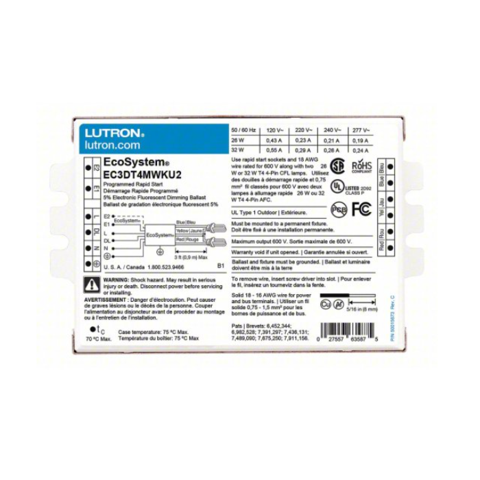 Lutron EcoSystem EC3DT4MWKU2 CFL Dimming Ballast
