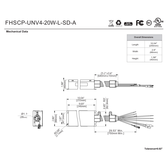 FHSCP-UNV4-20W-L-SD-A Fulham Firehorse HotSpot Emergency LED Driver