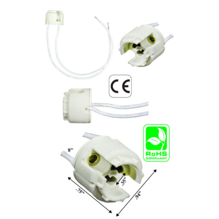 GU6.5 Base Socket with 8" Lead Wires