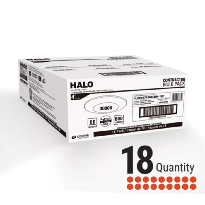 Halo HLCE4079401EWH-18P 4" Disc Light, 4K, Damp-listed, 18-Pack